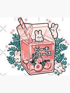 an illustration of a carton of juice with bunnies on the side and stars around it