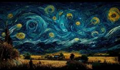 the starry night painting is shown in an image that looks like it has been painted