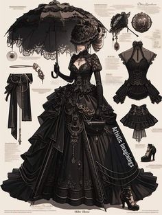 Goth Fantasy Dress, Victorian Clothing Aesthetic, Gothic Fashion Drawing, Gothic Anime Outfits, Gothic Era Fashion, Goth Dress Drawing, Gothic Dress Drawing, Vampire Dress Victorian, Goth Victorian Dress