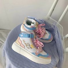 【Material】: PU Leather" 【Colour】: Rainbow, Purple" 【Heel Height】: about 4.5cm" FREE SHIPPING WORLDWIDE! Pastel Platform Shoes, Elastic Boots, Soft Girl Outfits, Rainbow Shoes, Kawaii Shoes, Harajuku Outfits, Cute Sneakers, Womens Summer Shoes, White Shoes Women