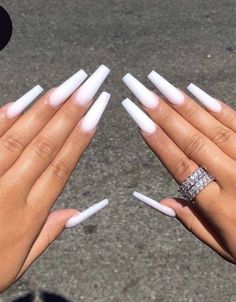 Long White Nails, White Coffin Nails, White Acrylic Nails, Long Square Acrylic Nails, Acrylic Long White Nails, White Coffin Nails, Long Acrylic Nail Designs, Long Acrylic Nails Coffin, White Nail Designs, Long Square Acrylic Nails, Square Acrylic Nails