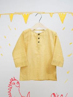 Yellow Checkered Handwoven Cotton Kurta Yellow Checkered, Cotton Kurta, Crop Tops, Yellow