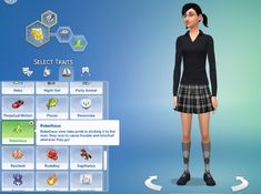 an animated girl in a school uniform standing next to a computer screen with icons on it