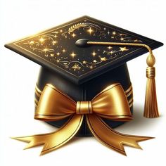 a graduation cap with a gold ribbon and a tassel on it's side