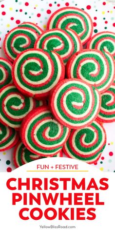 christmas pinwheel cookies with text overlay