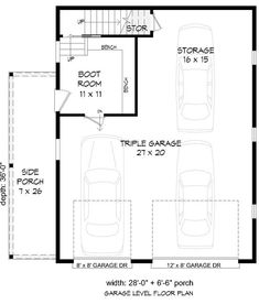 the floor plan for a garage with two cars