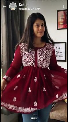 Chikankari Frock Kurti, Short Chickenkari Kurti With Jeans, Chickenkari Kurti Designs Latest, Chickenkari Dress, Chikankari Dress, Apologizing Quotes