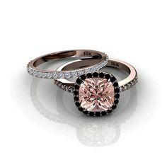 Shop with confidence and celebrate everlasting feelings of love with this exquisite Beautiful 2.00 Carat Morganite and Black Diamond Moissanite Halo Bridal Ring Set 925 Sterling Silver with 18k Rose Gold Plating, Gift for Her, Promise Ring We can make this ring between sizes from 3.5 to 11. For any other custom sizes, please email us. Please note that as all our rings are handmade, we can customize this ring setting for you. We can make the ring in different gold color like: 10k Solid White Gold Champagne Diamonds Engagement, Morganite Wedding Rings, Jewellery Traditional, Halo Bridal Set, Black Diamond Jewelry, Ring Rosegold, Black Engagement Ring, Black Diamond Engagement, Bridal Wedding Rings