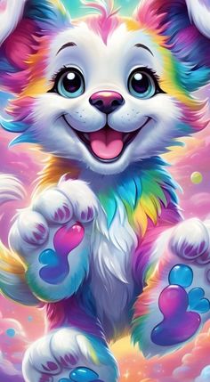 a painting of a kitten with blue eyes and paws on it's chest, smiling