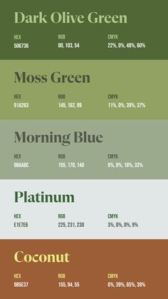 the color chart shows different shades of green