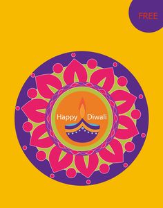 the happy diwali greeting card is displayed on an orange and purple background with colorful flowers