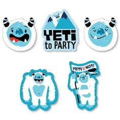 the yet to party stickers are blue and white with an angry bear on it