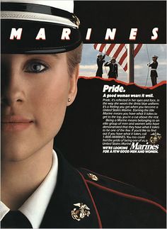 an advertisement for marines featuring a woman in uniform