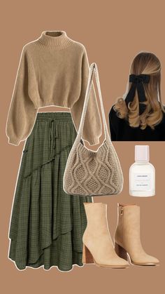 Skirt Rainy Day Outfit, Outlander Inspired Outfits, Cottage Core Fall Outfits, Cafe Outfit Ideas, Flowy Skirt Outfit, Winter Maxi Skirt Outfit, Brown Skirt Outfit, Modest Outfit, Cute Modest Outfits