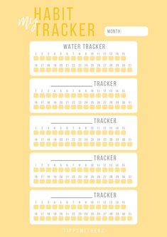 a yellow and white calendar with the words habit tracker on it