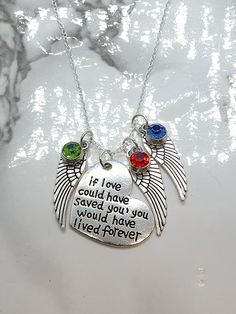 "\"If love could have saved you, you would have lived forever\" - Memorial Necklace including birthstones - Sympathy Funeral Remembrance Gift **FREE SHIPPING" Mothers Love For Her Son, Angel Baby Quotes, Memory Quotes, In Loving Memory Quotes, Christian Fall, Remembrance Necklaces, Charming Quotes, Witch Spirituality, Heaven Quotes