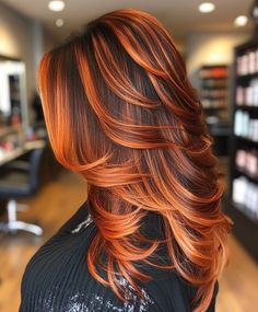 Copper Red Highlights on Dark Hair Shine Bright Two Toned Copper Hair, Orange And Red Hair Color, Red Hair Orange Highlights, Curly Fall Hair Color, Wine Red Hair With Blonde Highlights, Copper Red Highlights, Red Hair For Fall, Red Highlights On Dark Hair, Summer Red Hair Color