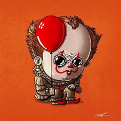 an image of a clown with a red balloon on it's head and the caption