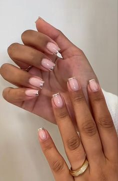 Corporate Nails, Short Tapered Square Nails, Chrome French Tip, Chrome French, Simple Gel Nails, Girly Acrylic Nails, French Tip Acrylic Nails