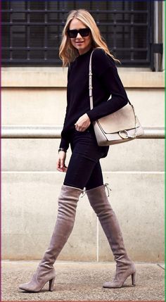 Nordstrom Boots - The Thigh High Boots Outfit: 35 Ways To Wear Thigh-High Boots Find More Ideas at https://mychicstyle19.com/nordstrom-boots-the-thigh-high-boots-outfit-35-ways-to-wear-thigh-high-boots-3/ Beige Thigh High Boots, Nordstrom Boots, Thigh High Boots Outfit, Bota Over, Boot Outfits, Knee Boots Outfit, High Boots Outfit, All Black Fashion