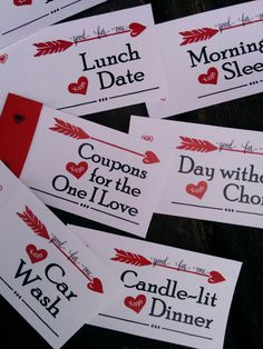 coupons for valentine's day are laid out on a table