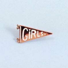 Girls! Girls! Girls! Raise up your flag for all the ladies out there. This beautiful rose gold pennant features hard white enamel that lays flush with the metal. For every one we sell, we donate 10% t Baby Dior, Gold Pin, Zooey Deschanel, Cool Pins, Rose Gold Metal, Cute Pins, Up Girl, Narnia