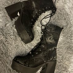 These Boots Were Won In An Online Auction From Whatnot Directly From Dolls Kill. Goth Shoes Vintage, High Heeled Goth Boots, Gorhic Shoes, Gothis Boots, Formal Goth Boots, Dark Fairy Core Shoes, Platform Shoes Boots Goth, Boots Gothic Women, Trendy Boots For Women Goth