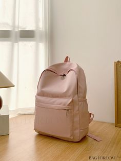 BagForLove - Chic Solid Color Womens Backpack: Stylish Shoulder Bag for College and School Product Description Color Baby Pink Composition 100% Nylon Bag Size Medium Pattern Type Plain Material Polyamide Style Unisex Closure Type Zipper Features Foldable Type Classic Backpack Size Chart INCH CM Handle Height Strap Length Bag Height Bag Width Bag Length 2.8 inch 31.5 inch 15.7 inch 6.7 inch 12.2 inch Handle Height Strap Length Bag Height Bag Width Bag Length 7 cm 80 cm 40 cm 17 cm 31 cm Details P Pink Book Bag, Things I Need To Buy, Stylish Shoulder Bag, College Bags, Pink Books, Pink Backpack, Classic Backpack, Nylon Bag, Pink Bag