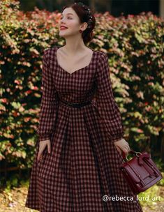 Thanks for @rebecca_lord_art wear Xiaolizi's plaid wool dress.The dress is made of soft wool fabric and features a classic plaid pattern. Tt exudes a cozy and timeless vibe.  DETAIL * More Color: https://etsy.me/3CnFnGW * 30% wool, 30% fiber, 40% polyester * fully satiny lining, more nice to the touch body * Long bishop sleeves * Fit and flare dress * Pleated dress * Back zipper closure * Two side seam pockets * Ankle length dress * Vintage wool dress * Perfect for spring, autumn, winter * Lean More about the items From the FAQs on the page bottom * SIZE CHART https://www.etsy.com/listing/736810337 * Fabric Swatch https://www.etsy.com/listing/607129534 SIZE GUIDE Size vary between Brand and Country Please get your body measurement with our Size Guide And Find your size in our Size Chart In Long Sleeve Autumn Dress, Wool Flannel Dress, Plaid Wool Dress, A Line Winter Dress, Wool Dress Pattern, Retro Plaid Winter Dresses, Vintage Plaid Dress For Winter, Vintage Plaid Dress For Fall, Vintage Plaid Winter Dress