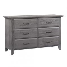 a gray dresser with six drawers