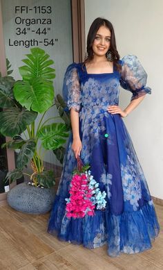 Organza Dress Gown, Organza Saree Dress Gowns, New Modal Dresses, Organza Dress For Women, Floral Organza Frocks For Women, 1 Pices Dress, Organza Floral Long Frocks, Organza Long Frocks Indian, Organza Designer Dress