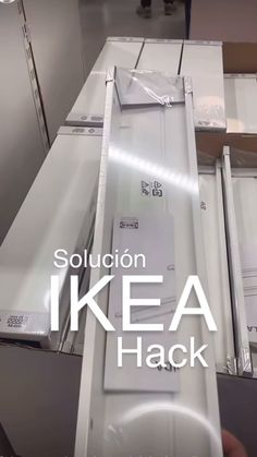 an advertisement for a new appliance called ikea hack in the middle of a kitchen