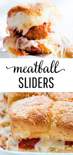 meatball sliders with melted cheese and tomato sauce on top are the perfect appetizer for any meal