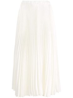 white fully pleated elasticated waistband flared hem mid-calf length Farfetch Skirts, Plated Skirt, Jil Sanders, Wedding Guest Looks, Yoko London, City Dress, Mid Length Skirts, Pleated Midi Skirt, Ballet Flat Shoes