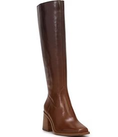 Vince Camuto Sangeti Leather Square Toe Tall Boots | Dillard's Brown Wide Calf Knee-high Boots With Zipper, Brown Knee-high Heeled Boots With Zipper, Brown Knee-high Heeled Boots With Zipper Closure, Brown Faux Leather Boots With Zipper Closure, Tall Leather Heeled Boots With Reinforced Heel, Brown Tall Boots Medium Width, Medium Width Leather Knee-high Boots, Tall Leather High Shaft Heeled Boots, Tall Leather Boots With Reinforced Heel