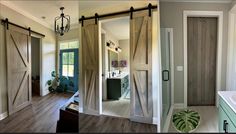 an open door leading to a bathroom and another view of the inside of a house