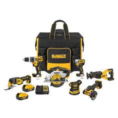 the dew tools kit includes two drillers, one circular saw and several other accessories