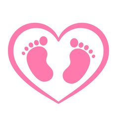 a pink heart with two feet in the shape of a baby's footprints on it