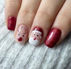 Christmas Nails With Santa, Santa Nails Design, Nailart Christmas, Nail Art Noel, Xmas Nail, Christmas Nail Ideas, Santa Nails, Xmas Nail Art, Christmas Gel