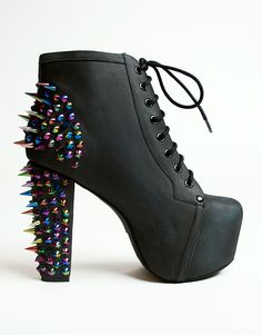 Buy Jeffrey Campbell Lita Platform Boot in Black with Rainbow Spikes at Motel Rocks Spiky Necklace, Spiked Boots, Jeffrey Campbell Lita, Glam Chic, Accessory Jewelry, Bracelet Ring, Platform High Heels, Jeffrey Campbell Shoes