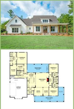 the floor plan for this ranch house is very large and has two master suites on each side