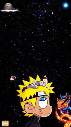 an image of a cartoon character looking up at the sky with stars in the background