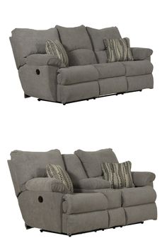 Catnapper - Sadler 2 Piece Power Lay Flat Reclining Sofa Set in Mica - 62415-19-MICA
The Sadler Group Features a Soft Polyester Fabric, Correlating Accent Pillows, Contemporary Thin Arm Design, Drop Down Table with Merlot Top and Pewter Cupholders in the Sofa, and Comfort Coil Seating with Comfor-Gel.

Features:

Set Includes Power Lay Flat Reclining Sofa w/Drop Down Table and Power Lay Flat Reclining Console Loveseat
Sadler Collection Power Lay Flat Reclining Sofa Set
Mica Color
Material 100% Polyester 
Comfort Coil Seating featuring Comfor-Gel
Contemporary Thin Arm Design
Correlating Accent Pillows
Drop Down Table with Merlot Top and Pewter Cupholders
Soft Polyester Fabric
Steel Seat Box
Made in USA
Contemporary Style
Some Assembly Required 

Warranty: Lifetime Warranty on Frame, Springs Drop Down Table, Arm Design, High Quality Furniture, Reclining Sofa, Quality Furniture, Sofa Set, Accent Pillows, Cup Holder, Recliner