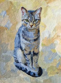 a painting of a cat sitting on the ground