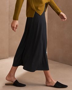 The right skirt for all seasons, with pull-on ease, flattering swing, and a modern length. Irresistibly soft, lightweight, and fluid in TENCEL™ Lyocell jersey with a touch of stretch for a very easy fit.  Exclusive. By EILEEN FISHER.  A-line silhouette.  Elastic waist. Stretch Viscose Midi Skirt, Relaxed Viscose Skirt For Fall, Versatile Relaxed Rayon Skirt, Versatile Rayon Relaxed Fit Skirt, Versatile Rayon Skirt, Viscose Flowy Skirt For Work, Flowy Viscose Skirt For Work, Versatile Relaxed Fit Skirt For Fall, Versatile Relaxed Fit Skirt For Workwear