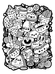 black and white doodle style drawing of many different kinds of animals in the shape of a square