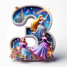 the number five is decorated with princesses and candles