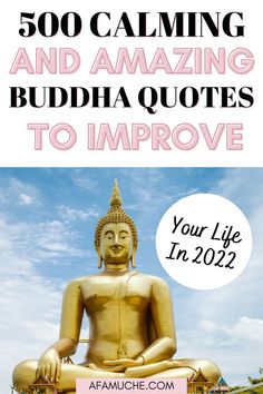 buddha statue with the words, 500 calming and amazing buddha quotes to improve your life in 2012