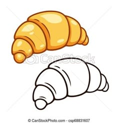 two croissants, one yellow and the other white on a white background