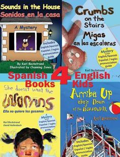 four spanish books with pictures of children's faces and the words sounds in the house